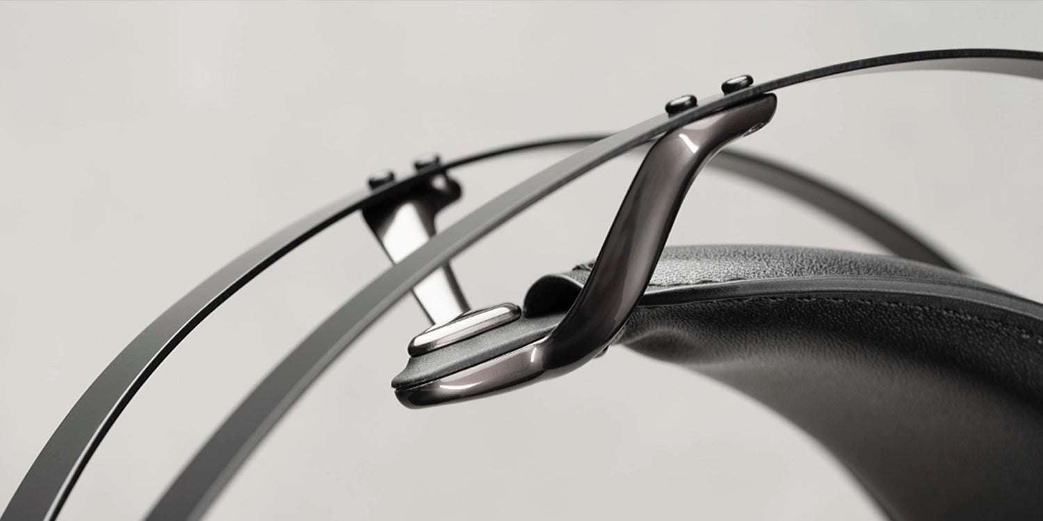Meze Audio 105 AER best open back hifi audiophile premium headphones headband view with lateral Meze Audio logo