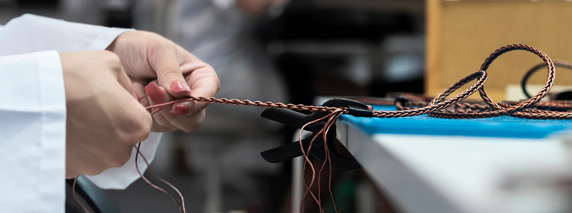 Close-up of Meze Audio Mono 3.5mm PCUHD Copper Premium Cable - Precision-Engineered Audiophile Cable for High-Fidelity Audio Performance