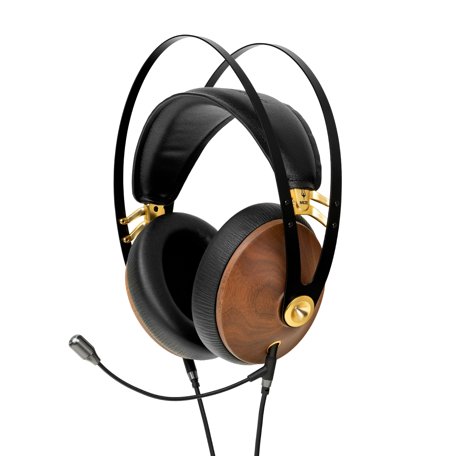 Meze Audio 99 Classics Walnut Gold closed back dynamic driver headphones with boom mic headset