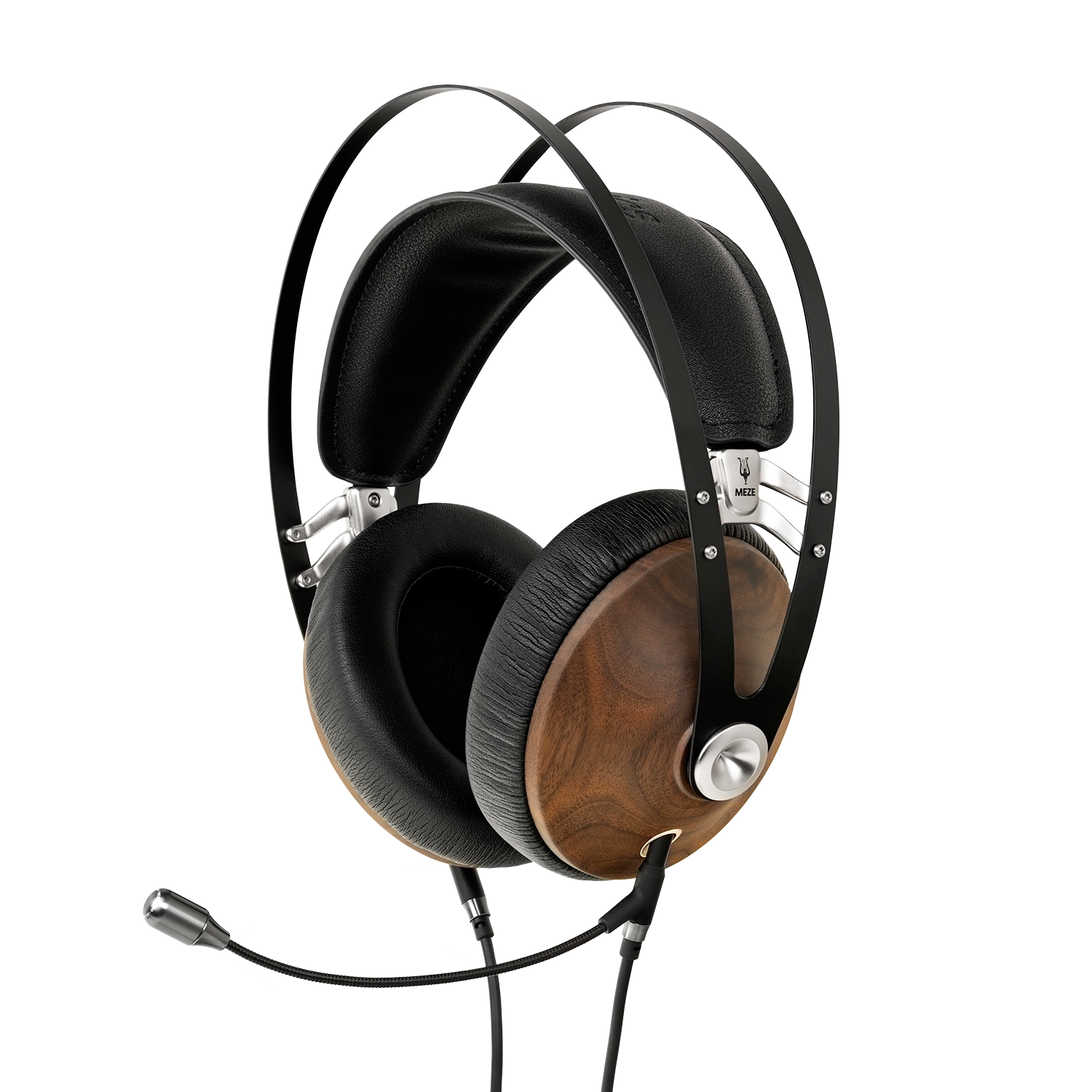 Meze Audio 99 Classics Walnut Silver closed back dynamic driver headphones with boom mic headset