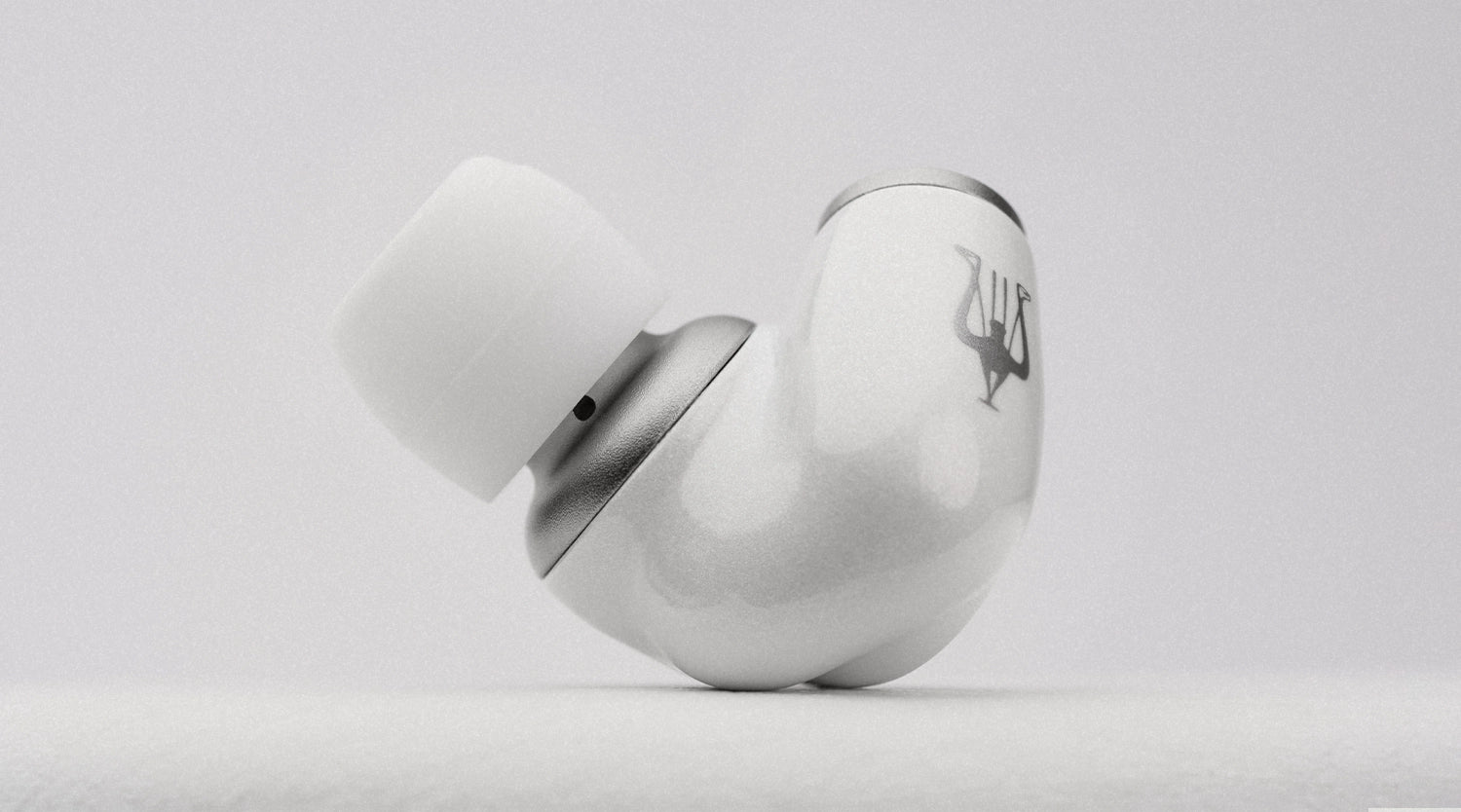 Meze Audio Alba wired earbud headphones lateral view of the speaker and white pearlescent shell