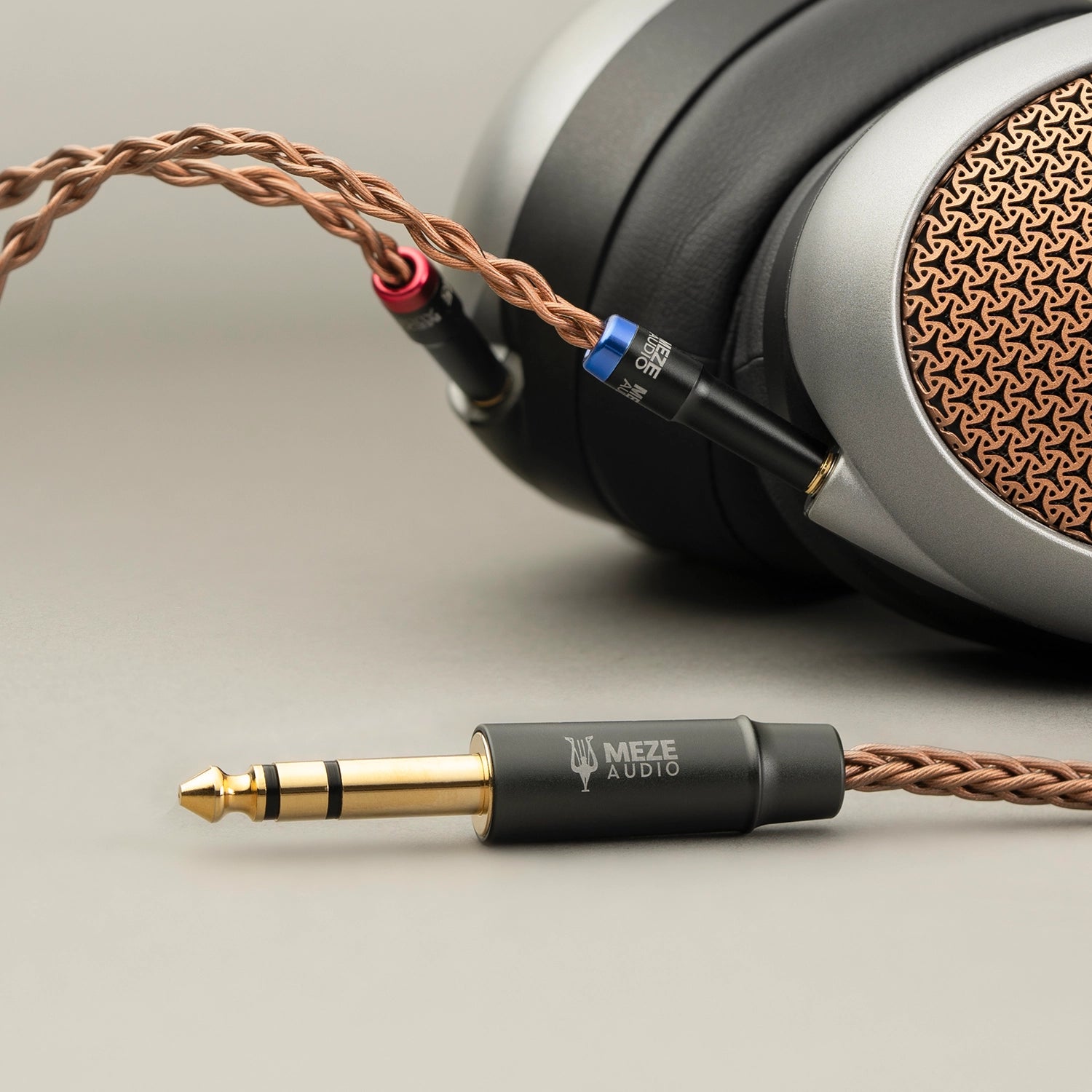 Meze Audio planar magnetic premium headphone open back POET side view details cable